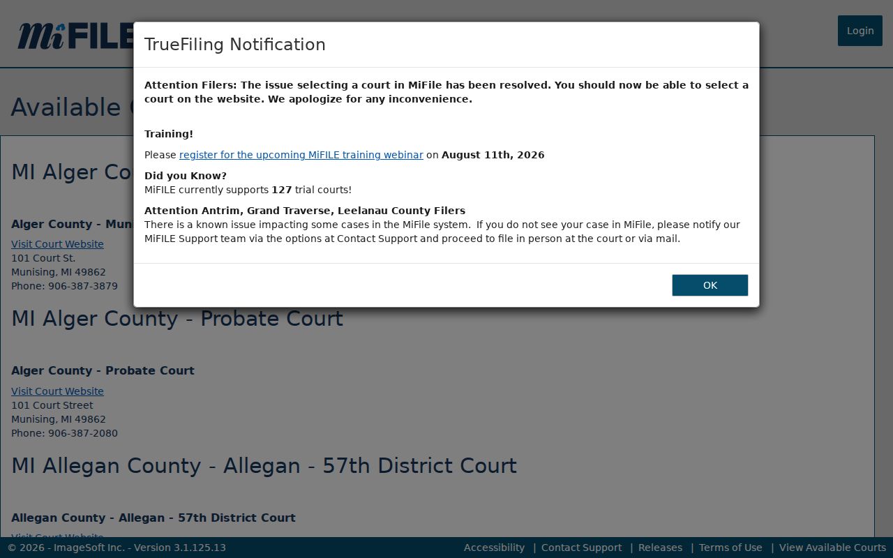Van Buren County case search source distinguishing MiFILE from docket lookup