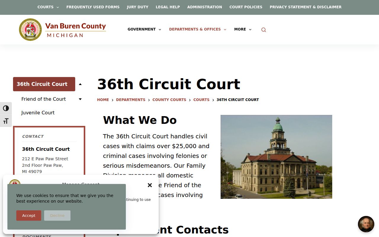 Van Buren County criminal docket source for the 36th Circuit Court