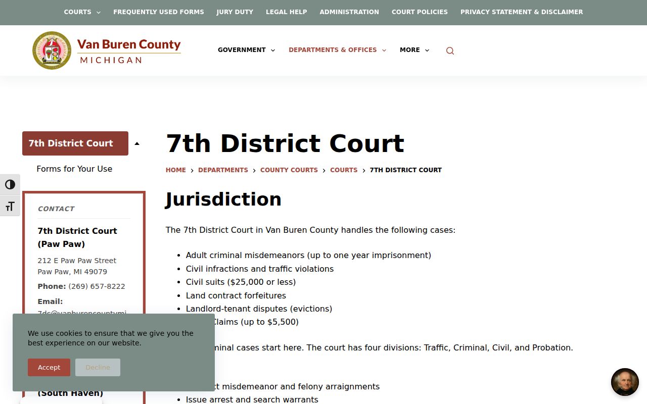 Van Buren County criminal docket source for 7th District Court