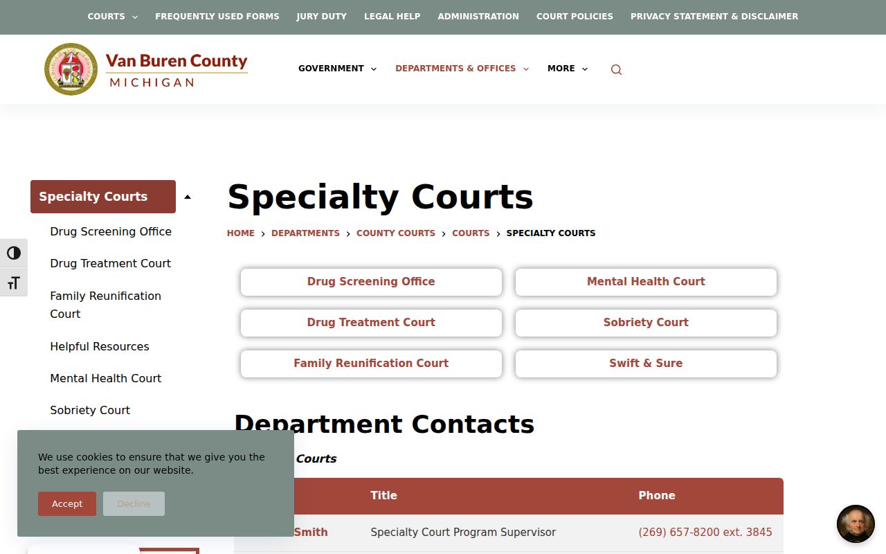 Van Buren County criminal docket specialty courts source