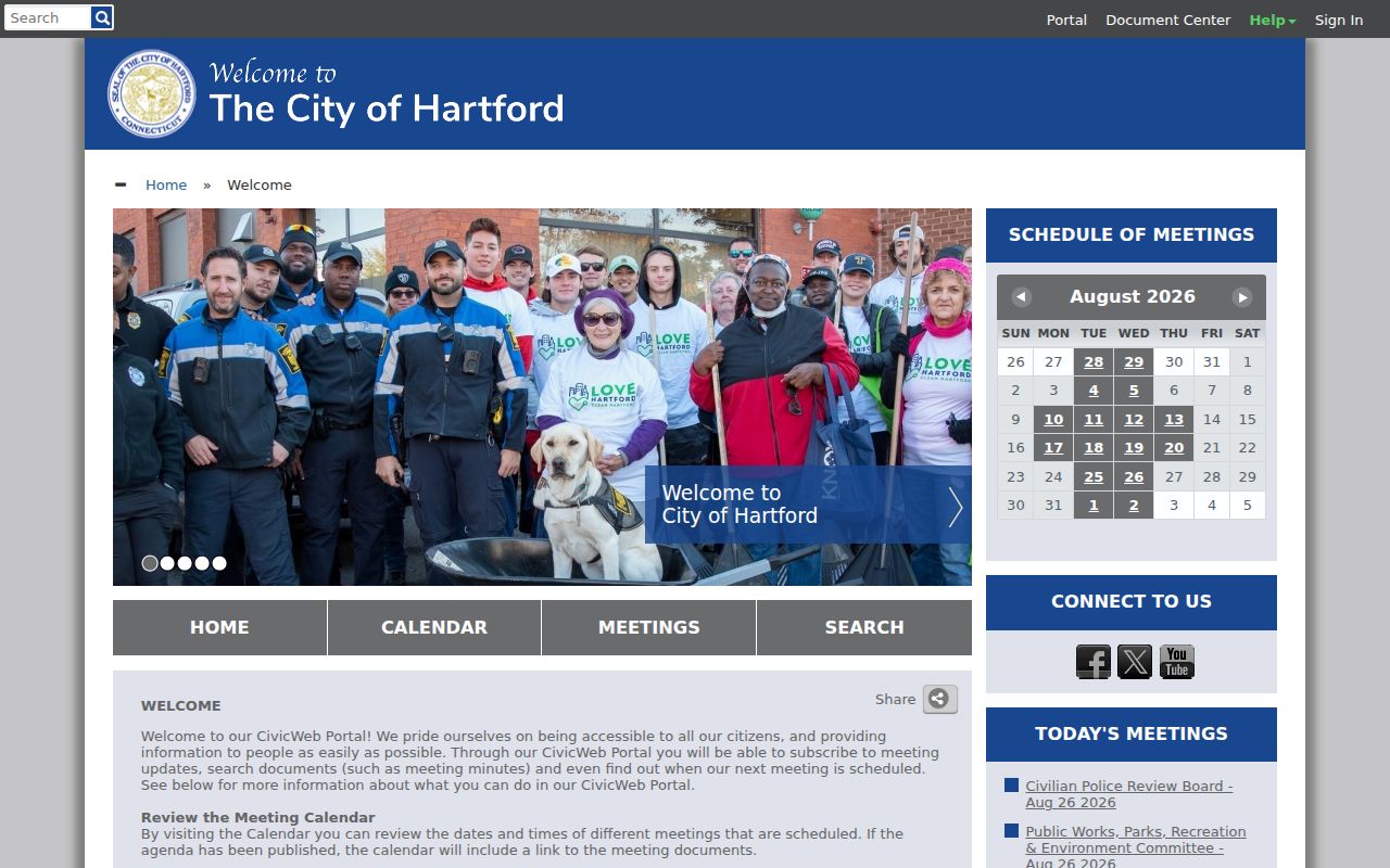 Hartford court docket source showing the Hartford CivicWeb city document portal
