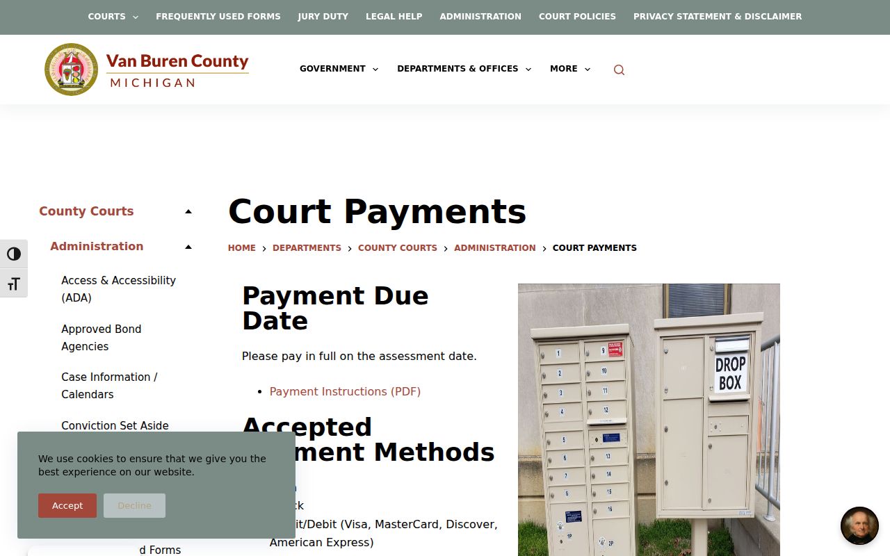 Van Buren County traffic court records payment instructions and PLC source