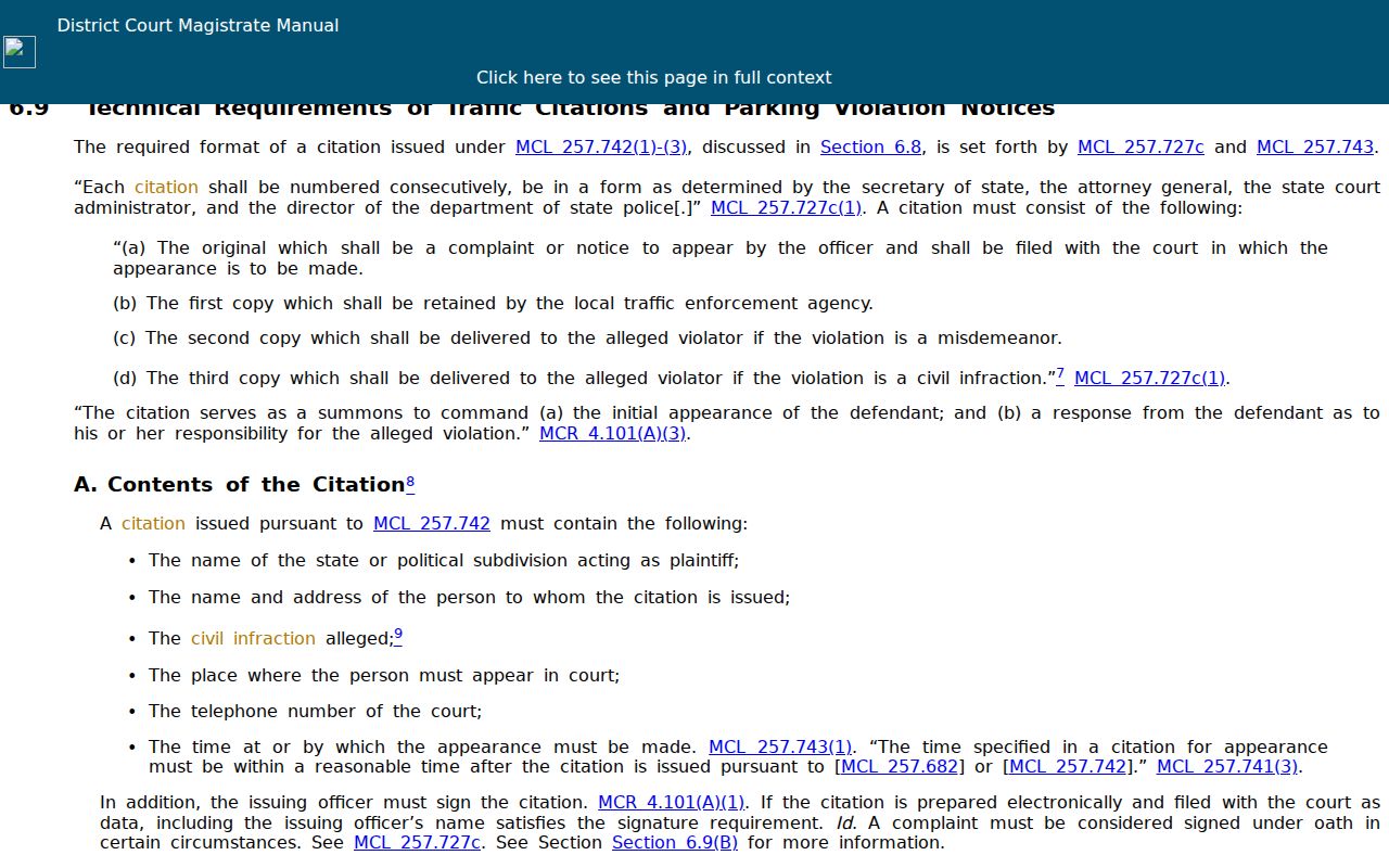 Van Buren County traffic court records source for Michigan traffic-citation requirements